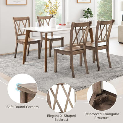 Giantex Set of 4 Dining Chairs, Rubber Wood Dining Room Side Chair w/Ergonomic Seat, Armless Chair for Home Kitchen, Dining Room, Brown