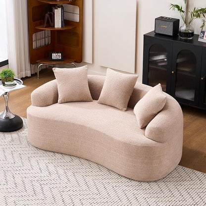 65" Curved Loveseat for Small Spaces,Boneless Loveseat Sofa,Wood Grain Chenille Fabric, No Installation Requirement, Curved Sofa Couch for Apartment,Living Room,Office (Apricot, 65")