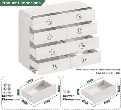 Standifurno 47’’ Wide Dresser with 8 Drawers, White Chest of Drawers with Deep Drawers & Handleless, Wooden Storage Organizer for Bedroom, Living Room, Hallway