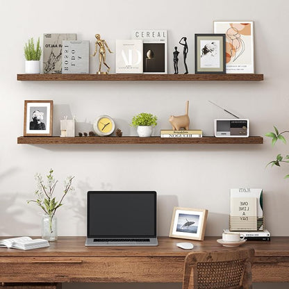 Heimlove 48 Inch Floating Shelves for Wall,Extra Long Wood Shelves Mounted Storage Hanging Shelf Invisible Bracket for Bedroom,Living Room,Kitchen,Office,Set of 2,Rustic Brown