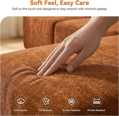 MONVANE 3-Piece Boneless Loveseat Couch Set for Living Room, Oversized Modular Sectional Sofa Set with Removable Armrests, Comfy Chenille Cloud Couch with 12 Pillows, No Assembly Required, Orange