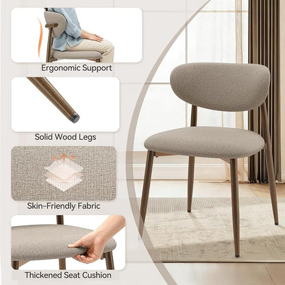 MALOL Dining Chairs Set of 6, Curved Back Kitchen Room Chairs with Metal Legs and Anti Slip Pads, Upholstered Dining Chair for Home and Restaurant, Camel