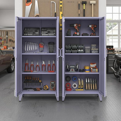 X-Shaped Door Kitchen Pantry Cabinets with Lockable and Adjustable partitions Metal Storage Cabinet 61" H Metal Pantry Cabinetfor Cupboard/Dining Room/Bathroom/Living Room/Office/Laundry Room