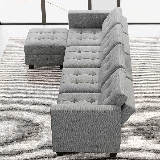 Belffin Light Grey L Shape 5-Seat Modular Sectional Sofa with Storage, Reversible Chaise, Adjustable Backrest, Cotton & Polyester