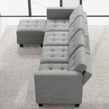 Belffin Light Grey L Shape 5-Seat Modular Sectional Sofa with Storage, Reversible Chaise, Adjustable Backrest, Cotton & Polyester