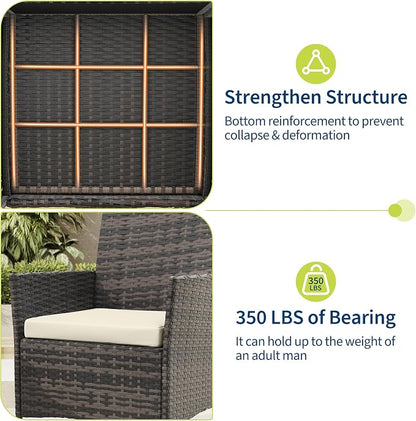 3-Piece Outdoor Furniture Set, PE Rattan Wicker Chairs with Soft Cushions & Tempered Glass Coffee Table - All-Weather Patio Set for Garden, Backyard, Porch, Poolside (Gradient Brown/Beige)