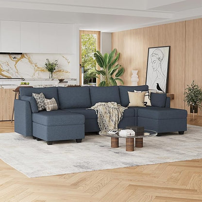 Huatean Home 114.17" Modular Sectional Sofa, 6 Seat Modular Couch with Storage, Memory Foam, Convertible Sectional Couches for Living Room, U Shaped Comfy Modular Sofa with Chaise, Blue Grey