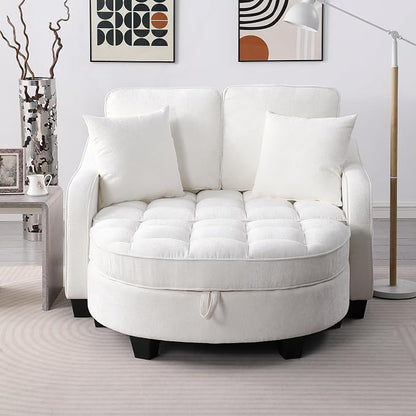 ERYE Chenille Tufted Loveseat Sofa and Ottoman Set, Tufted Recliner Sleeper Chaise Lounge with Curved Storage Ottoman,Reclining Backrest and Side Pockets, 4 Pillows