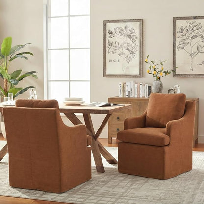 VKNOW Upholstered Dining Chairs Set of 4, Modern Kitchen Chairs Dinner Chairs with 4 Casters, Chenille Armchair for Bedroom Reading Room Living Room, Orange