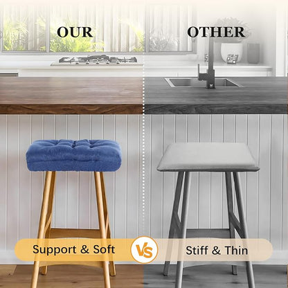 Rectangular Stool Cushion Set of 4, Soft Saddle Stool Cushions with Ties, Nonslip and Washable, Dark Blue, 18 x 10.5 x 4 Inch
