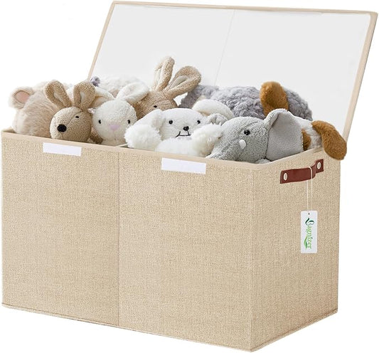 Bagnizer Large Toy Storage Box with Lids, Collapsible Sturdy Baby Storage Organizer Chest Bin Basket for Kids, Boys, Girls, Playroom, Nursery, Bedroom, Closet 25"x13"x16" (Khaki)