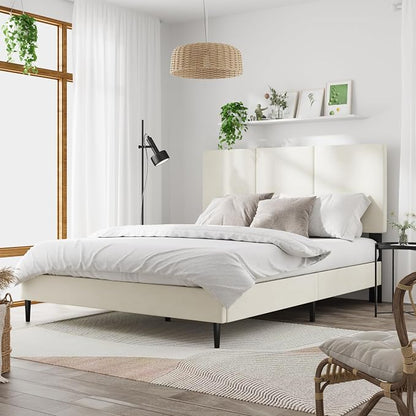 IOILORI Queen Size Bed Frame with Upholstered Headboard, Sturdy Wood Slats, No Box Spring Required, Silent, Easy Assembly, Beige