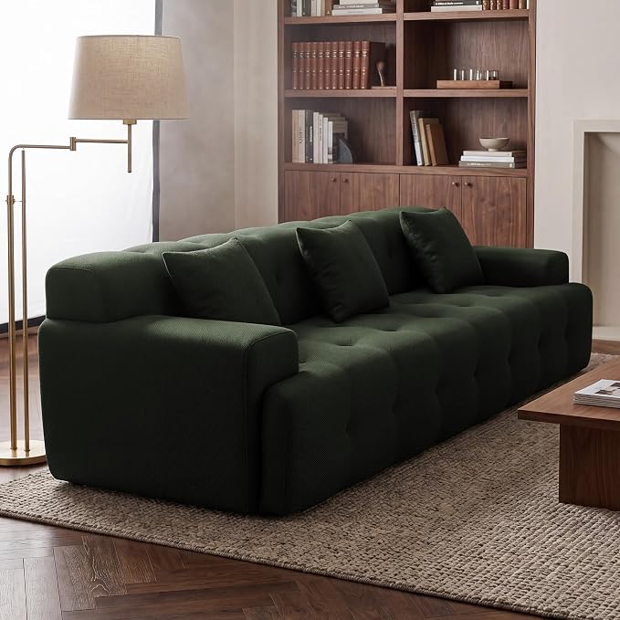 OUYESSIR 114" Boneless Couch,Cloud Couch,3D Mesh Fabric Comfy Sofa,3 Seater Modern Curved Sofa for Living Room,Bedroom and Apartment,No Assembly Required,Green