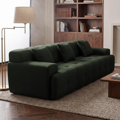 OUYESSIR 114" Boneless Couch,Cloud Couch,3D Mesh Fabric Comfy Sofa,3 Seater Modern Curved Sofa for Living Room,Bedroom and Apartment,No Assembly Required,Green