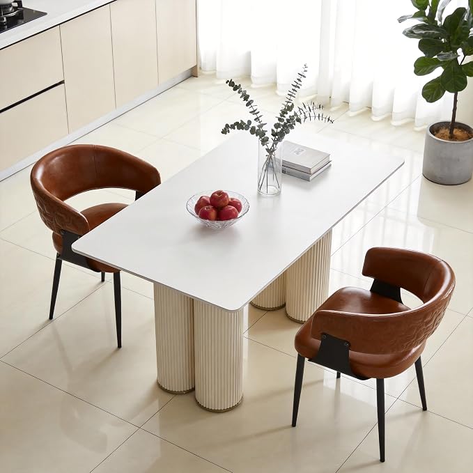 Atoll Modern Accent Dining Chairs Set of 2 with Upholstered PU Leather Seat & Curved Back, Metal Legs, Mid-Century Kitchen Chair for Dining Room, Living Room or Office (2, Brown)