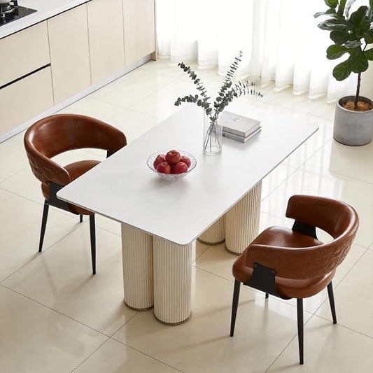 Atoll Modern Accent Dining Chairs Set of 2 with Upholstered PU Leather Seat & Curved Back, Metal Legs, Mid-Century Kitchen Chair for Dining Room, Living Room or Office (2, Brown)
