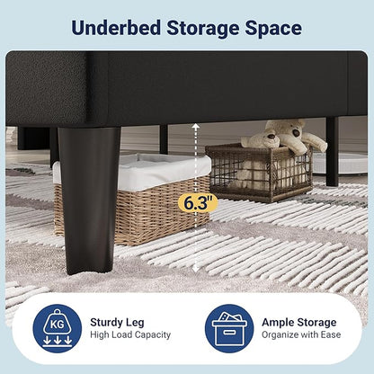 Allewie Full Size Platform Bed Frame with Charging Station and Storage Shelf/Upholstered Velvet Wingback Headboard/Wooden Slats Support/No Box Spring Needed/Easy Assembly, Black