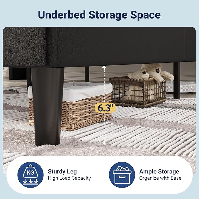 Allewie Queen Size Platform Bed Frame with Charging Station and Storage Shelf/Upholstered Velvet Wingback Headboard/Wooden Slats Support/No Box Spring Needed/Easy Assembly, Black