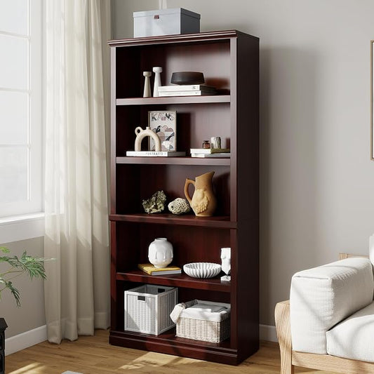 Bevfint Bookshelf, Open Storage 70 Inch Tall 5 Shelf Bookcase, Floor Standing Bookshelves and Bookcases, Book case for Farmhouse Library Office Bedroom Kids, Mahogany - 5 Tier