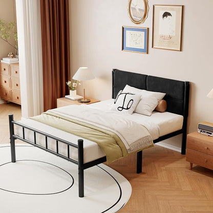 Metal Bed Frame,14Inch Twin Bed Frame with Headboard,Heavy Duty Sturdy Mattress Foundation,Easy Assembly,No Box Spring Needed,Black Twin Size