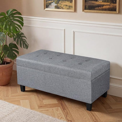 Asense Storage Ottoman Bench, 40 Inches Storage Bench,Foot Rest with Legs,Tufted Ottomans with Safety Hinge,End of Bed Bench for Bedroom,Living Room,Entryway