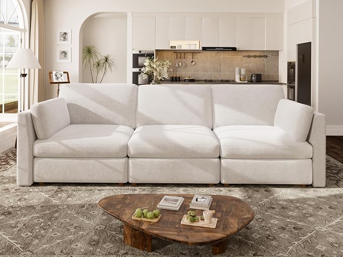 Oversized Modular Sectional Sofa 3 Seater Cloud Couches White | 115'' Deep Seat Couch for Living Room, Comfortable Luxury Sectional sofa, Solid Wood Frame, Removable Washable Cover