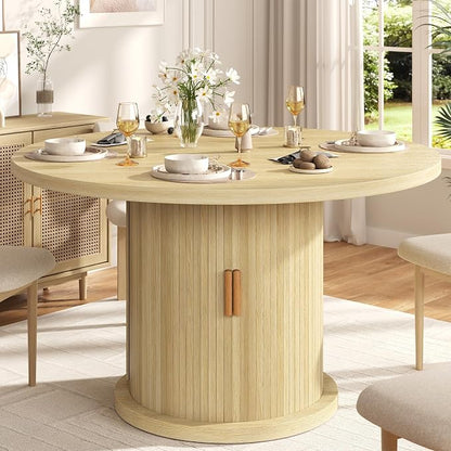 47.24" Round Dining Table for 4, Farmhouse Fluted Kitchen Tables Dining Room Circle Dinner Table, Modern Wood Kitchen & Dining Room Tables