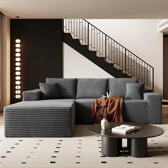 AUGOP 108" Sectional Couches for Living Room Modern Modular Sofa with L-Shape Couchs Upholstered Boneless Couch Deep Seat Sectional Couch with Chaise (Dark Grey, 108" Left Facing Chaise+2Seaters)