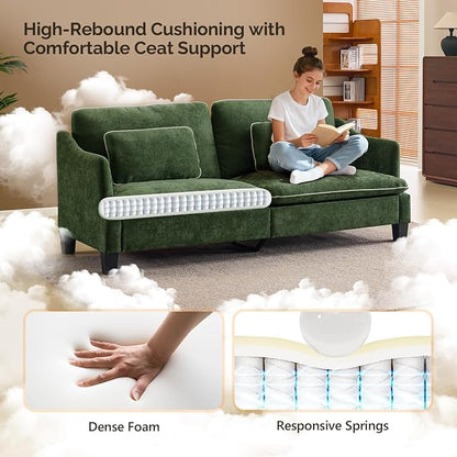 VINGLI 84" Extra Deep Seat Sofa Couch, 3 Seater Upholstered Living Room Couches with 2 Piped Seater Cushions, Throw Pillows, Modern Linen Velvet Fabric Sofa for Apartment Bedroom Office