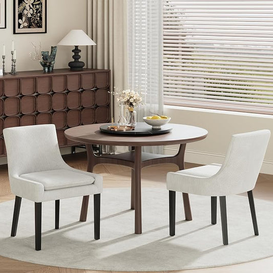 COLAMY Upholstered Dining Chairs Set of 2 with Mid Back and Wood Legs, Modern Accent Side Chairs for Living Room/Dining Room-Beige