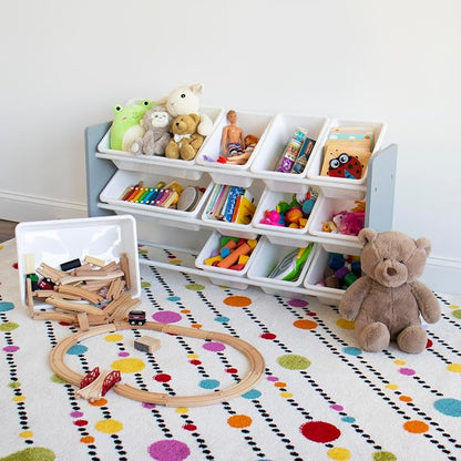 Humble Crew Made for Me Kids Toy Storage Organizer with 12 Storage Bins, Grey/White