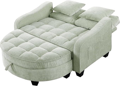 ERYE Chenille Tufted Loveseat Sofa and Ottoman Set, Tufted Recliner Sleeper Chaise Lounge with Curved Storage Ottoman,Reclining Backrest and Side Pockets, 4 Pillows