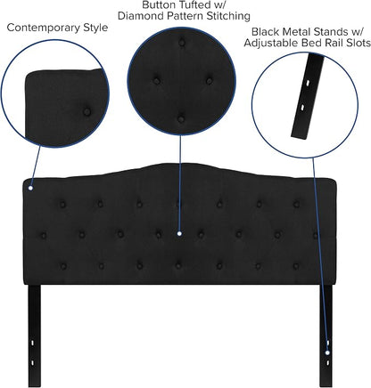 EMMA + OLIVER Tufted Upholstered Queen Size Headboard in Black Fabric