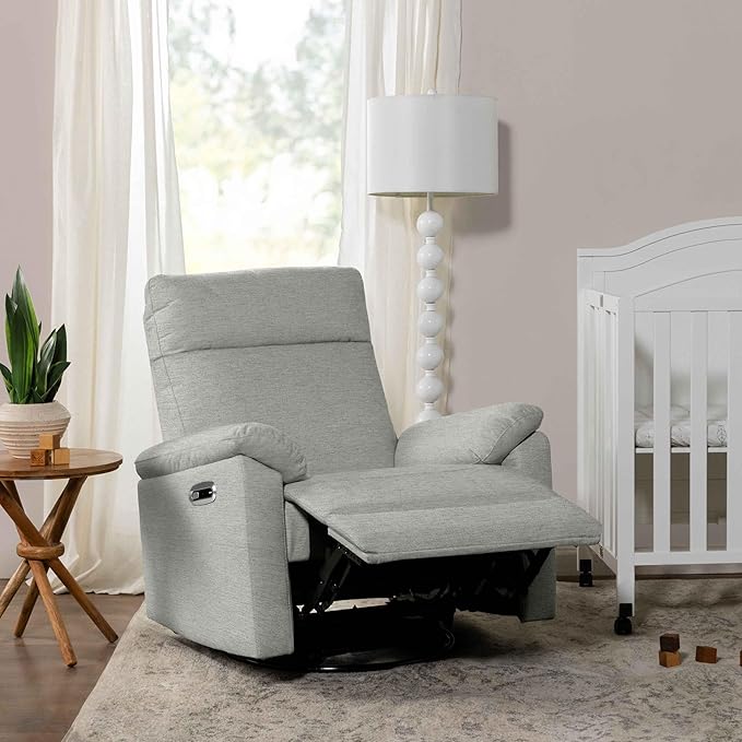 Davinci Suzy Electronic Swivel Recliner with USB Port in Frost Grey, GREENGUARD Gold & CertiPUR-US® Certified