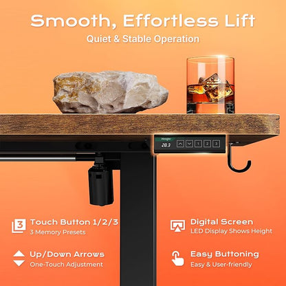 Huuger 71 X 30 Inch Electric Standing Desk with Power Outlets and USB-C Port, Height Adjustable Desk, Sit Stand Desk for Home Office, Computer Desk with 4 Presets, Stable Steel Frame, Rustic Brown