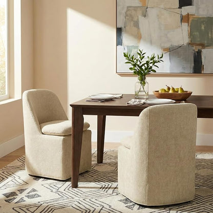 KISLOT Upholstered Dining Chairs with Casters, Washable Cover Modern Dining Room Chairs with Thick Cushion & Sturdy Metal Frame for Kitchen, Living Room, Dressing Room, Sand Fabric, Set of 2