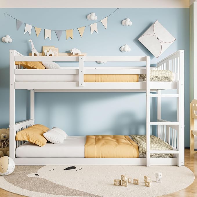 Merax Twin Over Twin Bunk Bed with Ladder, White