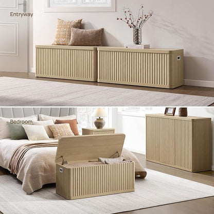 SICOTAS Storage Bench 80.4" Wide Shoe Bench with Lift Top Large Wooden Storage Chest Trunk Modern Blanket Chest with 4 Safety Hinges & Seating for Bedroom Entryway Living Room Hallway