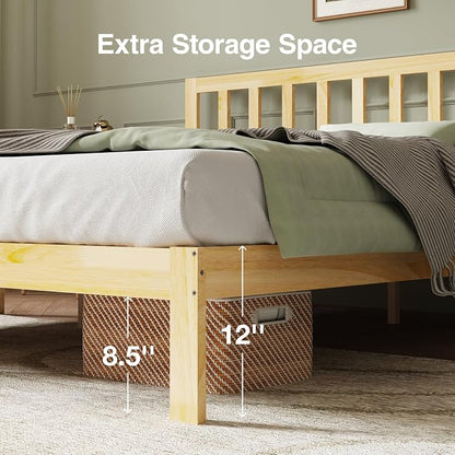 Novilla 12inch King Size Bed Frame Wooden King Bed Frame and Headboard, Classic King Size Bed Frame with Headboard, No Box Spring Needed, Easy Assembly, Pine