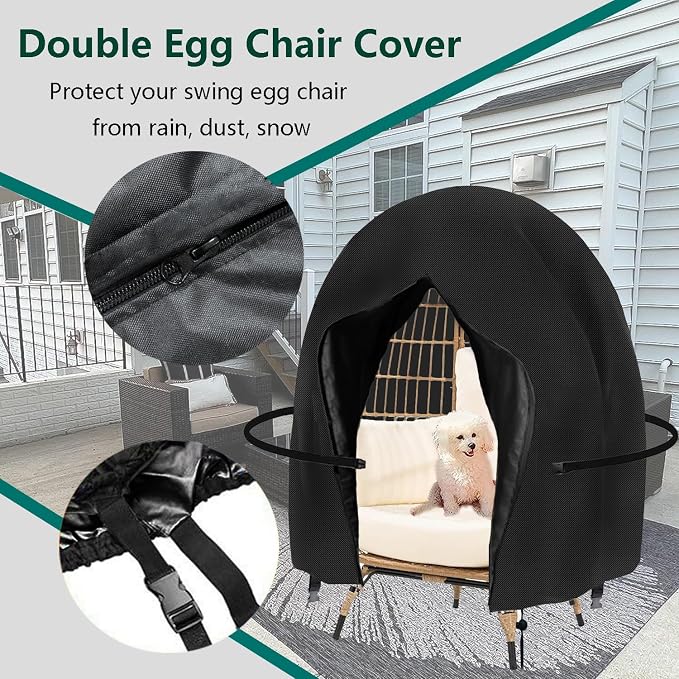FLYMEI Egg Chair Cover Waterproof Double Egg Chair Covers for Outdoor Furniture 420D Patio Hanging Swing Chair Cover 91x80 inches, Black