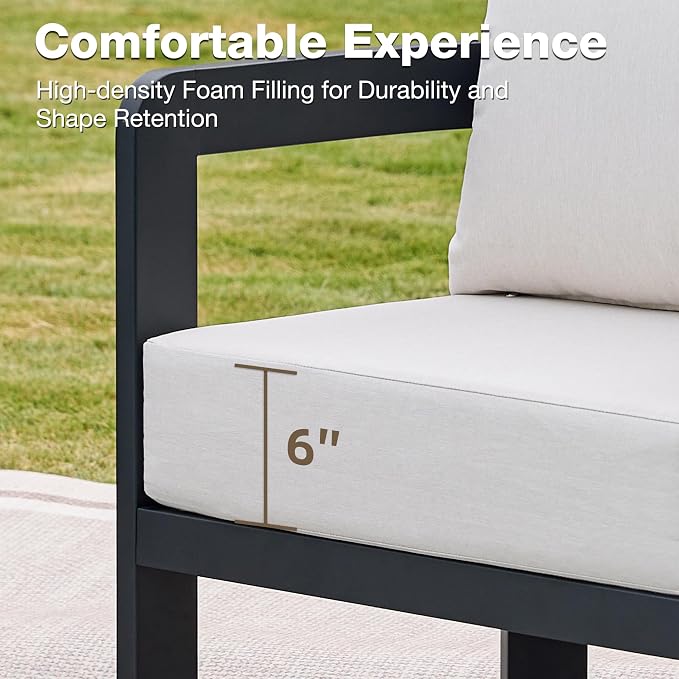 Outdoor Furniture Set, Metal Patio Conversation Set with 6" Thick Cushions, Outdoor Couch Sofa and Patio Chairs Set for Backyard Porch Balcony, White