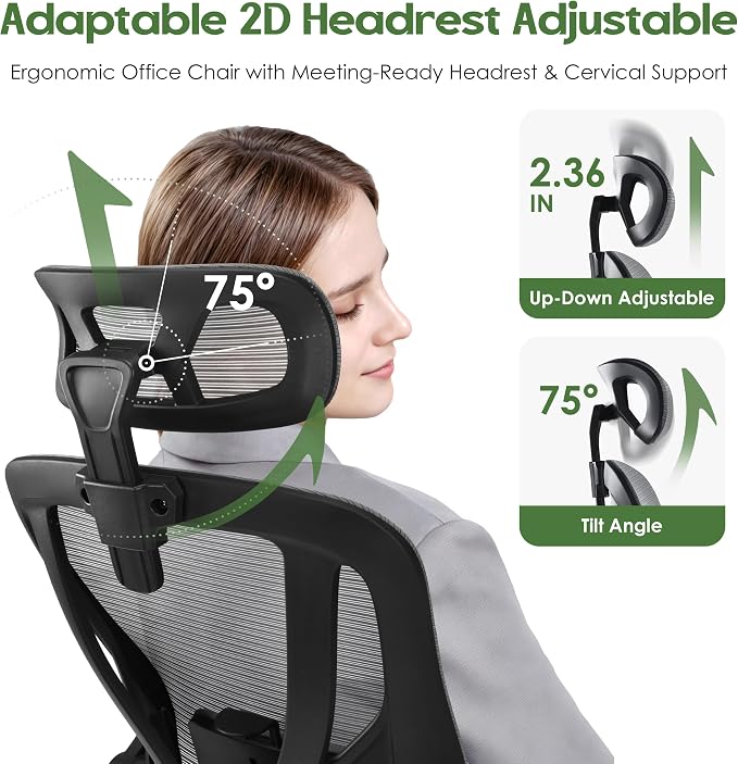 Office Chair Ergonomic Desk Chair - Mesh High Back Office Chair with Headrests Wheels Lumbar Support Home Desk Office Chairs Flip up Armrest Executive Rolling Computer Chair Black Gray 2 Pack