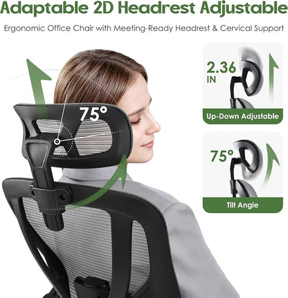 Office Chair Ergonomic Desk Chair - Mesh High Back Office Chair with Headrests Wheels Lumbar Support Home Desk Office Chairs Flip up Armrest Executive Rolling Computer Chair Black Gray