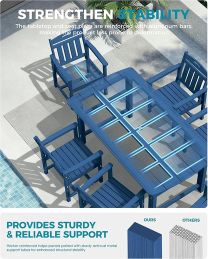 Ciokea HDPE Outdoor Patio Dining Chairs Set of 2, All-Weather Porch Chair with Wide Seat, Durable Outdoor Furniture for Backyard, Garden, Lawn & Poolside, Navy Blue