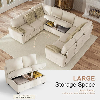 Hanherry Sectional Couch with Pull Out Sofa Bed,Chenille Sleeper Sofa with 2 Seat Storage & USB Charging,Comfy L Shaped Modular Couches for Living Room,Apartment