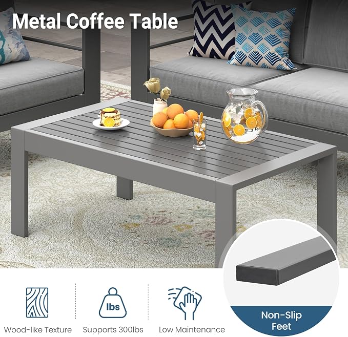 Wisteria Lane Metal Patio Furniture Set for All Weather, Oversized Heavy Duty Outdoor Furniture Set with Upgraded Cushion, Modern Outdoor Patio Couch Set for Garden, Balcony, Backyard, Dark Grey