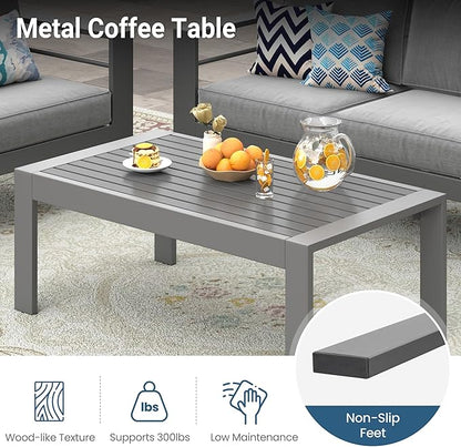 Wisteria Lane Metal Patio Furniture Set for All Weather, Oversized Heavy Duty Outdoor Furniture Set with Upgraded Cushion, Modern Outdoor Patio Loveseat Set for Garden, Balcony, Backyard, Dark Grey