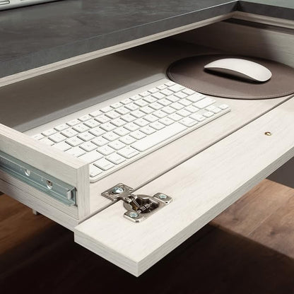 Sauder Palladia L Shaped Desk with Drawers, Office Desk with File Cabinet Storage, Cable Management, Keyboard Tray, in Glacier Oak Finish