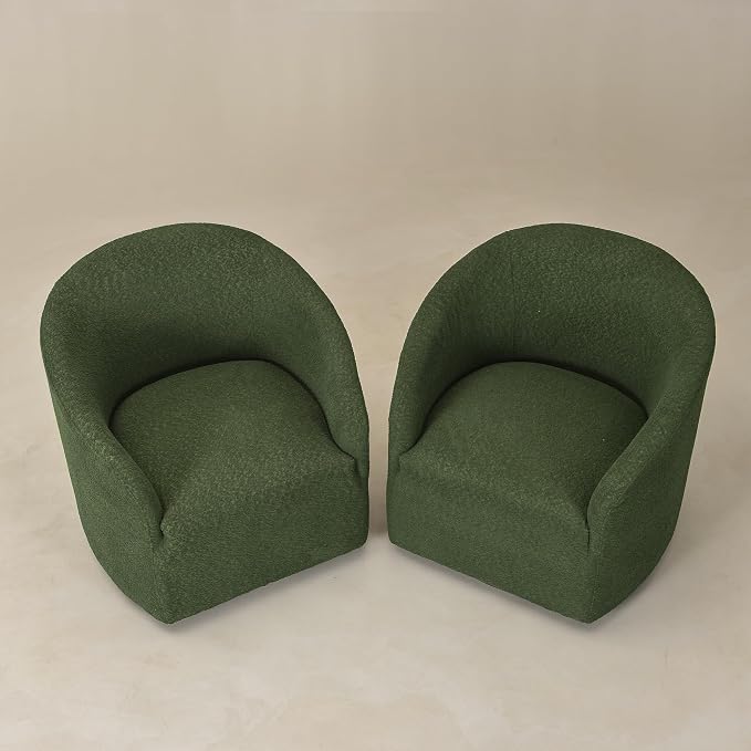 KINWELL 32" Wide Modern Boucle Swivel Barrel Chairs Set of 2, No Assembly Round Upholstered Swivel Accent Armchairs for Living Room, Bedroom (Green)