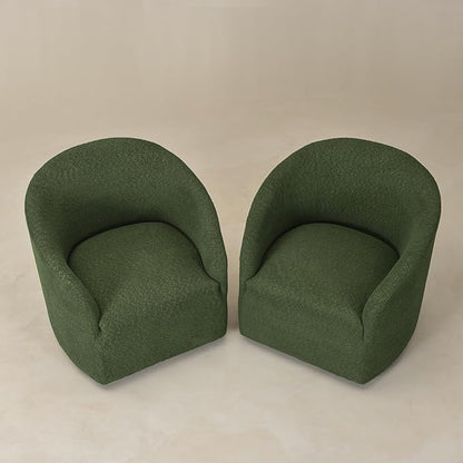 KINWELL 32" Wide Modern Boucle Swivel Barrel Chairs Set of 2, No Assembly Round Upholstered Swivel Accent Armchairs for Living Room, Bedroom (Green)